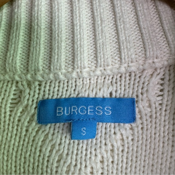 Burgess white cable knit heavy cotton crewneck sweater size small - Picture 3 of 6